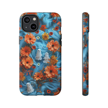 Gruselige florale Halloween Handyhülle, Herbstliche Geister und Blumen Design Hülle für Smartphones, Robuste Handyhüllen