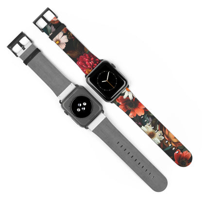 Autumn Bloom Elegance Apple Watch Band, Fall Flower Symphony Smartwatch Strap, Rich Floral Tapestry Wristband Accessory. Apple Watch Band Apple Watch Straps For Series 4 5 6 7 8 9 ULTRA SE 38/40/41mm & 42/44/45mm Vegan Faux Leather Band