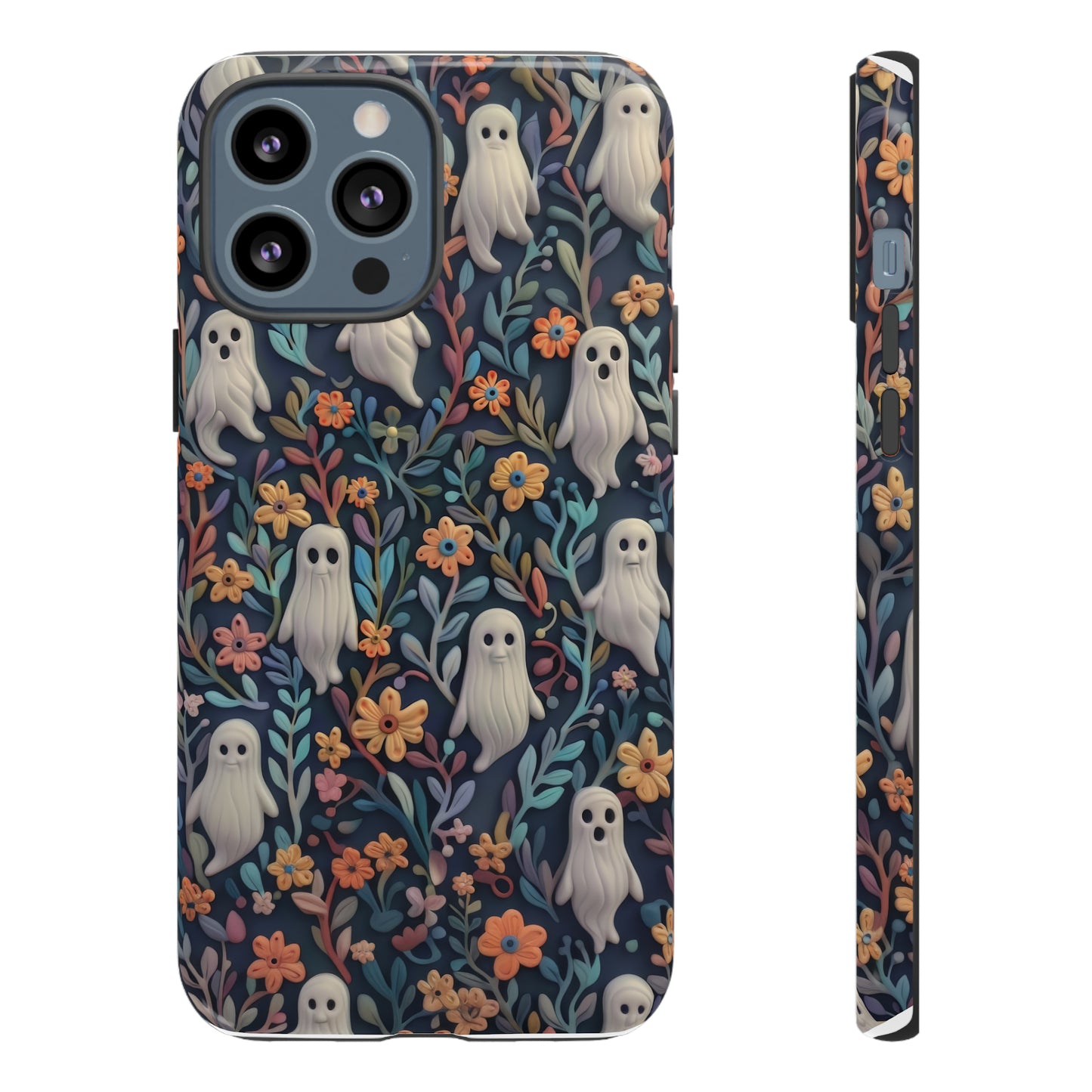 Whimsical Ghosts Floral iPhone Case, Unique Spooky Design, Charming Protective Cover, Tough Cases