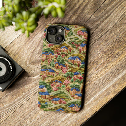 Caratteristica custodia per iPhone trapuntata in stile country, design patchwork affascinante, cover per telefono artistica e protettiva, custodie per telefono resistenti