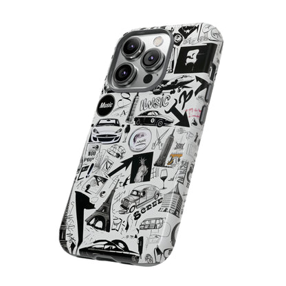 Iconica custodia per telefono con collage musicale in bianco e nero, cover dal design grafico moderno per audiofili, custodie per telefoni resistenti