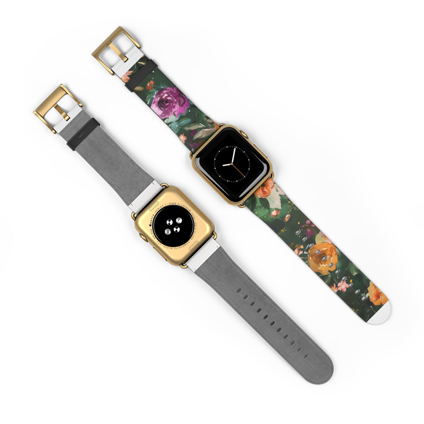 Floral Elegance Apple Watch Band, Vibrant Blossom Design Smartwatch Strap, Chic Rose Garden Wristband Accessory for Spring Apple Watch Band. Apple Watch Straps For Series 4 5 6 7 8 9 ULTRA SE 38/40/41mm & 42/44/45mm Vegan Faux Leather Band