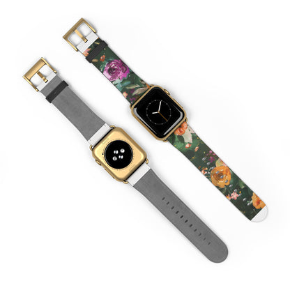 Floral Elegance Apple Watch Band, Vibrant Blossom Design Smartwatch Strap, Chic Rose Garden Wristband Accessory for Spring Apple Watch Band. Apple Watch Straps For Series 4 5 6 7 8 9 ULTRA SE 38/40/41mm & 42/44/45mm Vegan Faux Leather Band