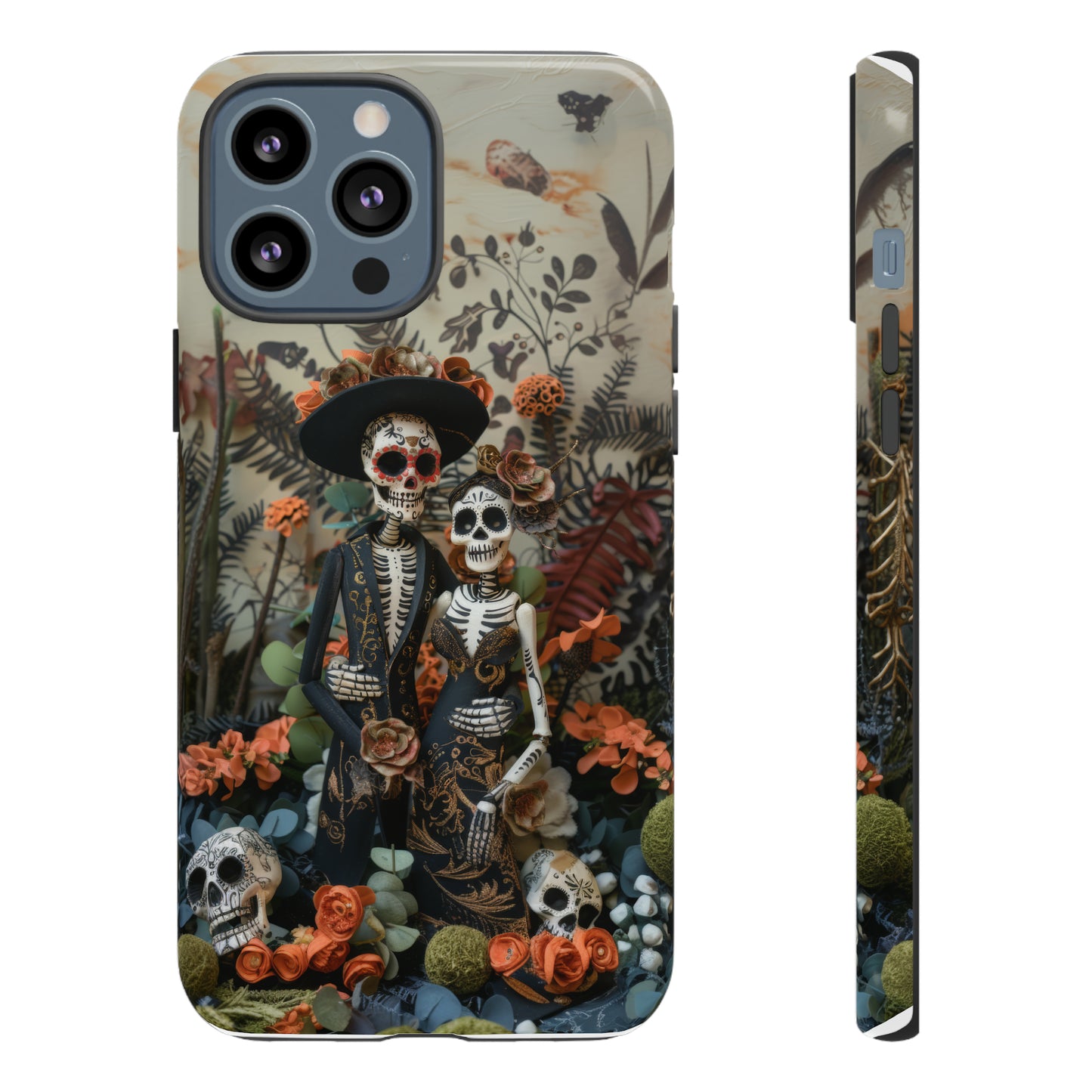 Custodia per telefono Dia de los Muertos, Cover con design di coppia scheletrica, Accessorio protettivo festivo per telefono, Custodie per telefono resistenti 