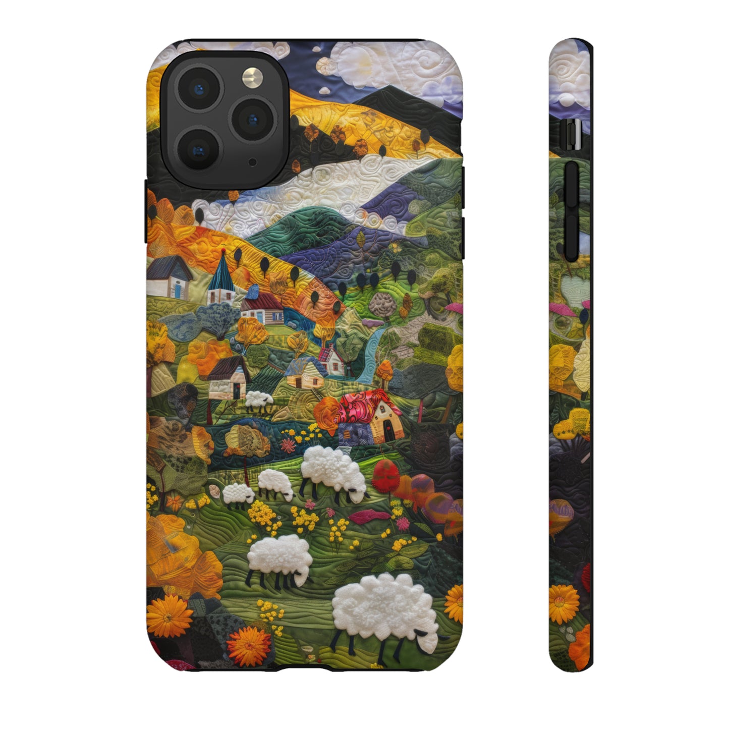 Quaint Countryside Quilt iPhone Case, Artistic Pastoral Landscape, Sturdy Protective Cover, Tough Phone Cases