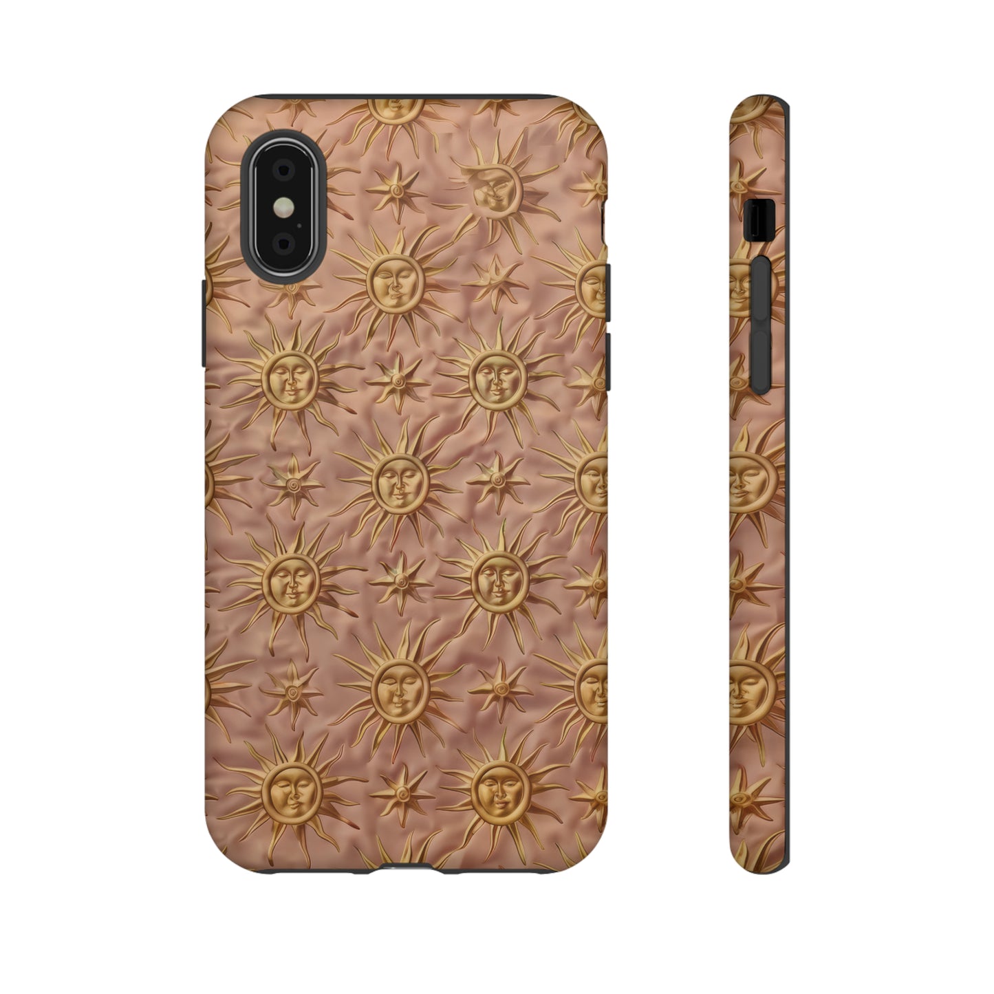 Custodia per iPhone con motivo sole celeste, design solare 3D strutturato, custodia protettiva lussuosa, custodie per telefono resistenti