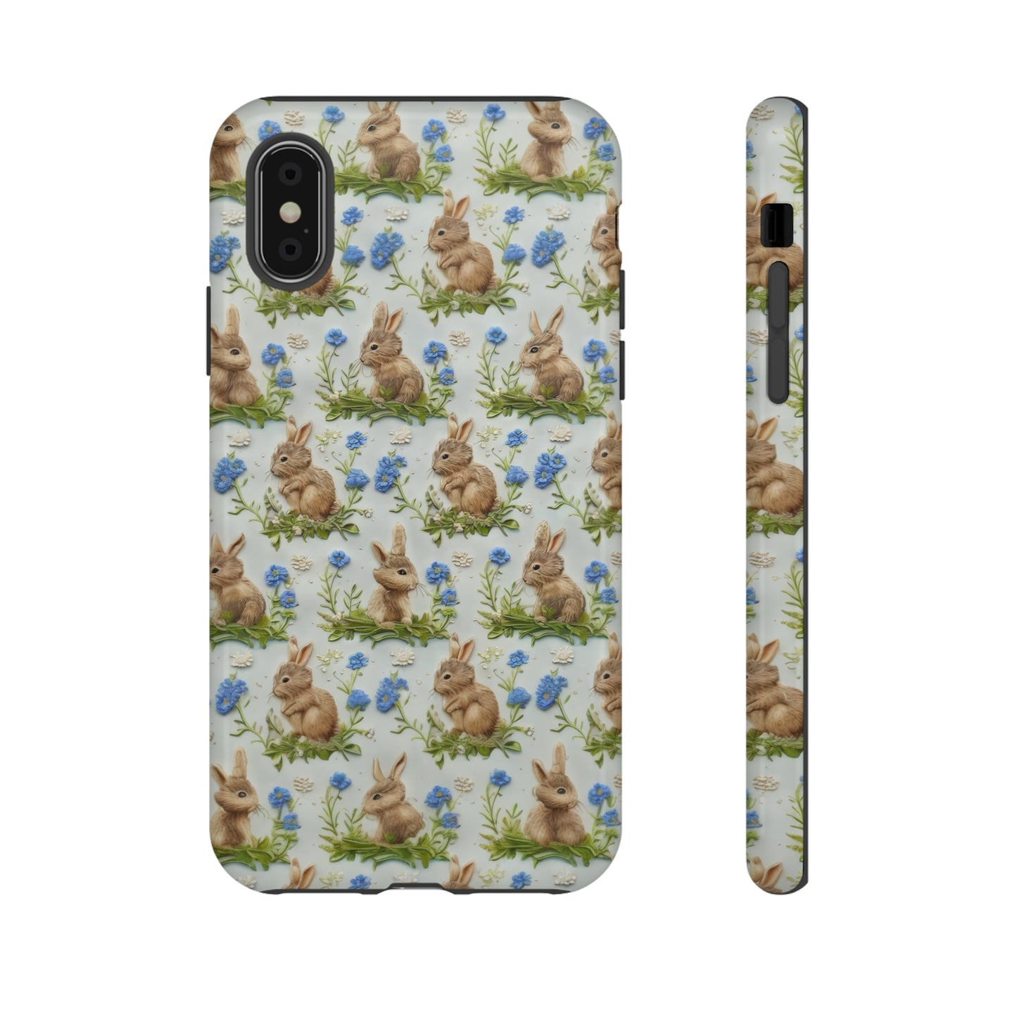 Springtime Bunnies iPhone Hülle, Entzückendes Kaninchen- und Glockenblumen-Design, Bezaubernde Schutzhülle, Robuste Hüllen 