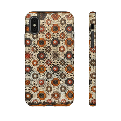 Custodia per iPhone retrò in pizzo all'uncinetto, estetica dal design artigianale, custodia protettiva in stile vintage, custodie per telefono resistenti