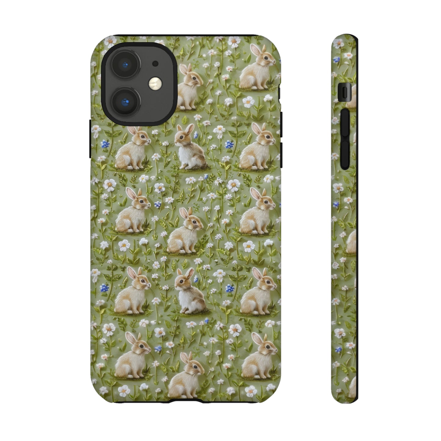 Custodia per iPhone Meadow Rabbits, design Serene Spring Wildlife, custodia protettiva di ispirazione ecologica, custodie per telefoni resistenti