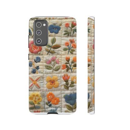 Custodia per telefono floreale trapuntata, cover morbida per telefono con fiori ricamati, custodia per smartphone elegante e protettiva, custodie per telefono resistenti