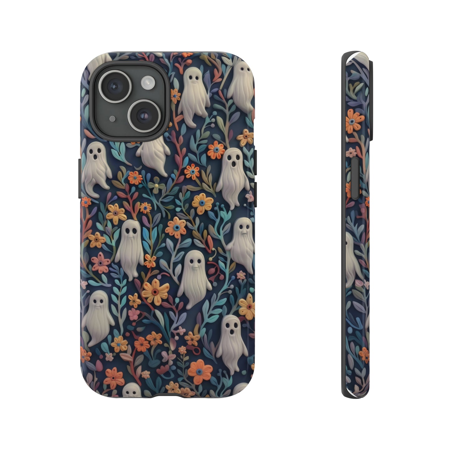 Whimsical Ghosts Floral iPhone Case, Unique Spooky Design, Charming Protective Cover, Tough Cases