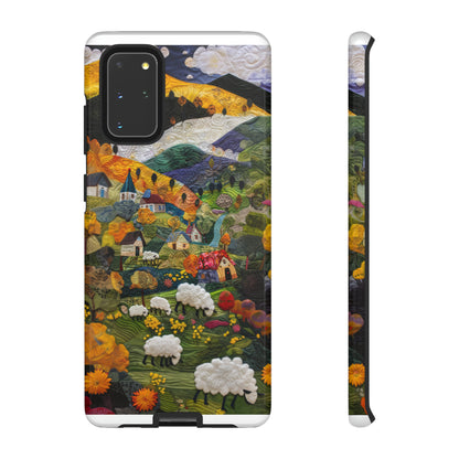 Quaint Countryside Quilt iPhone Case, Artistic Pastoral Landscape, Sturdy Protective Cover, Tough Phone Cases