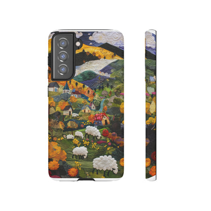 Quaint Countryside Quilt iPhone Case, Artistic Pastoral Landscape, Sturdy Protective Cover, Tough Phone Cases