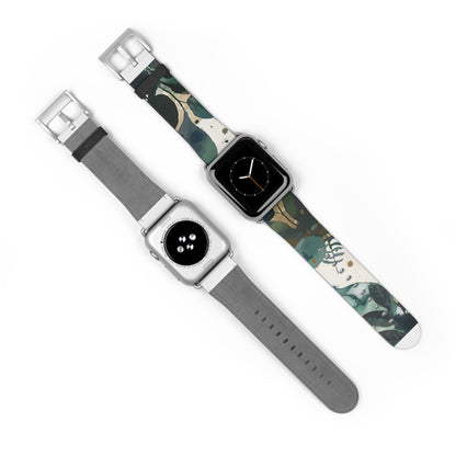 Cinturino per Apple Watch dal design a foglia tropicale, cinturino artistico botanico, accessorio di moda ispirato al verde, cinturino eco-chic, regalo perfetto per gli amanti della natura. Cinturino in ecopelle vegana 