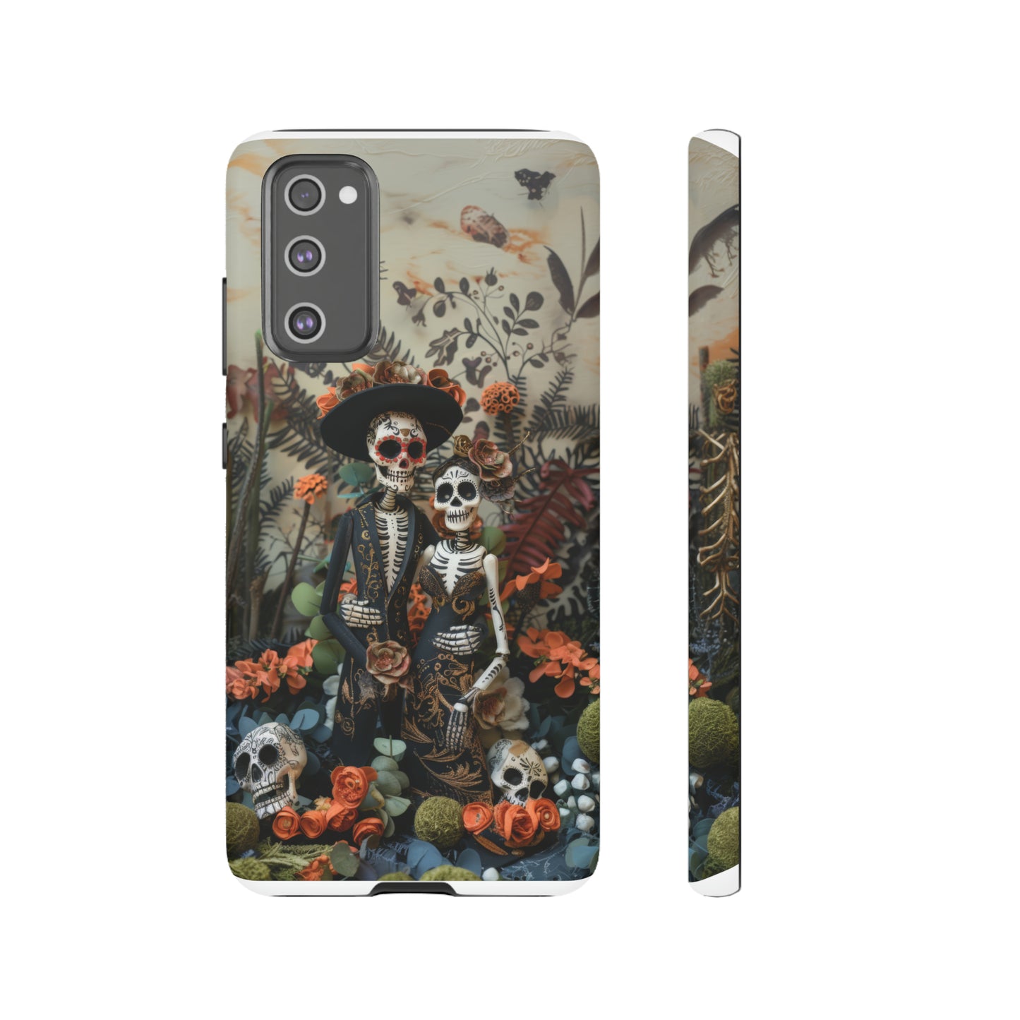 Custodia per telefono Dia de los Muertos, Cover con design di coppia scheletrica, Accessorio protettivo festivo per telefono, Custodie per telefono resistenti 