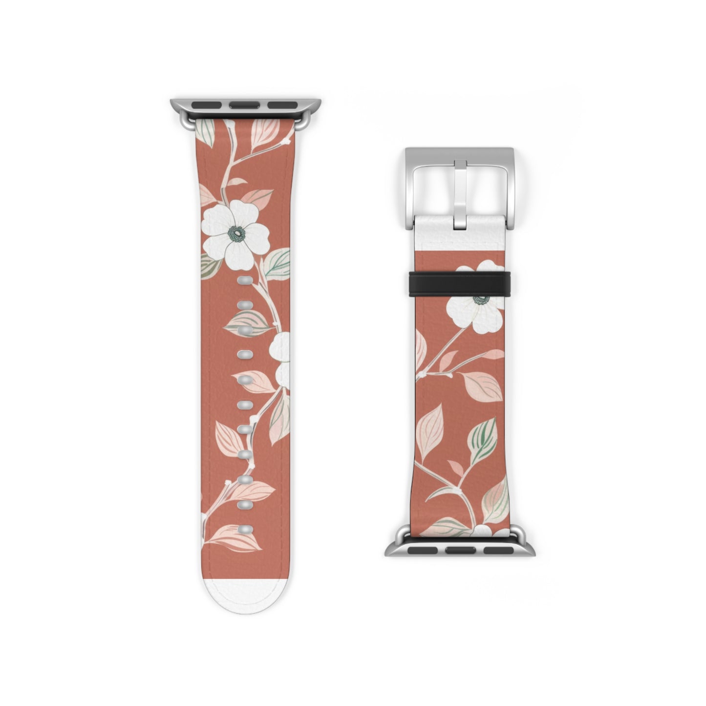 Terra Blossom Minimalist Apple Watch Band, Rustic Floral Elegance Smartwatch Strap, Subtle Earth Tone Wristband Accessory. Apple Watch Band Apple Watch Straps For Series 4 5 6 7 8 9 ULTRA SE 38/40/41mm & 42/44/45mm Vegan Faux Leather Band