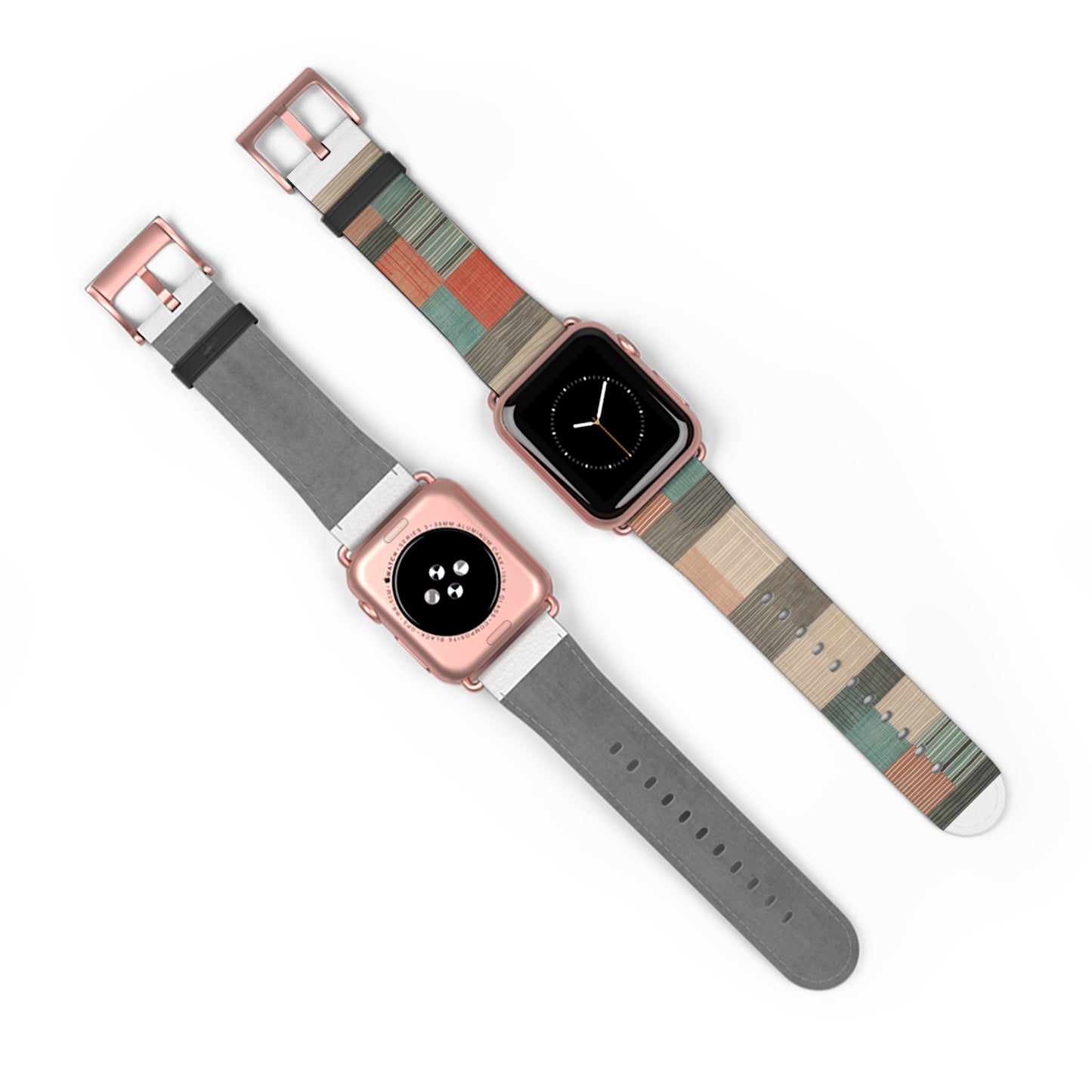 Modernes Apple Watch-Armband mit Erdtönen und Streifen | Modernes Armband in neutraler Farbpalette. Apple Watch-Armband, Apple Watch-Armbänder für Serie 4, 5, 6, 7, 8, 9, ULTRA SE, 38/40/41 mm und 42/44/45 mm, veganes Kunstlederarmband 