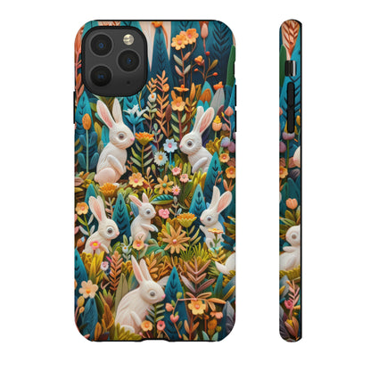 Mystical Garden Bunnies iPhone Case, Enchanted Floral Wonderland, Durable Protective Cover, Tough Phone Cases