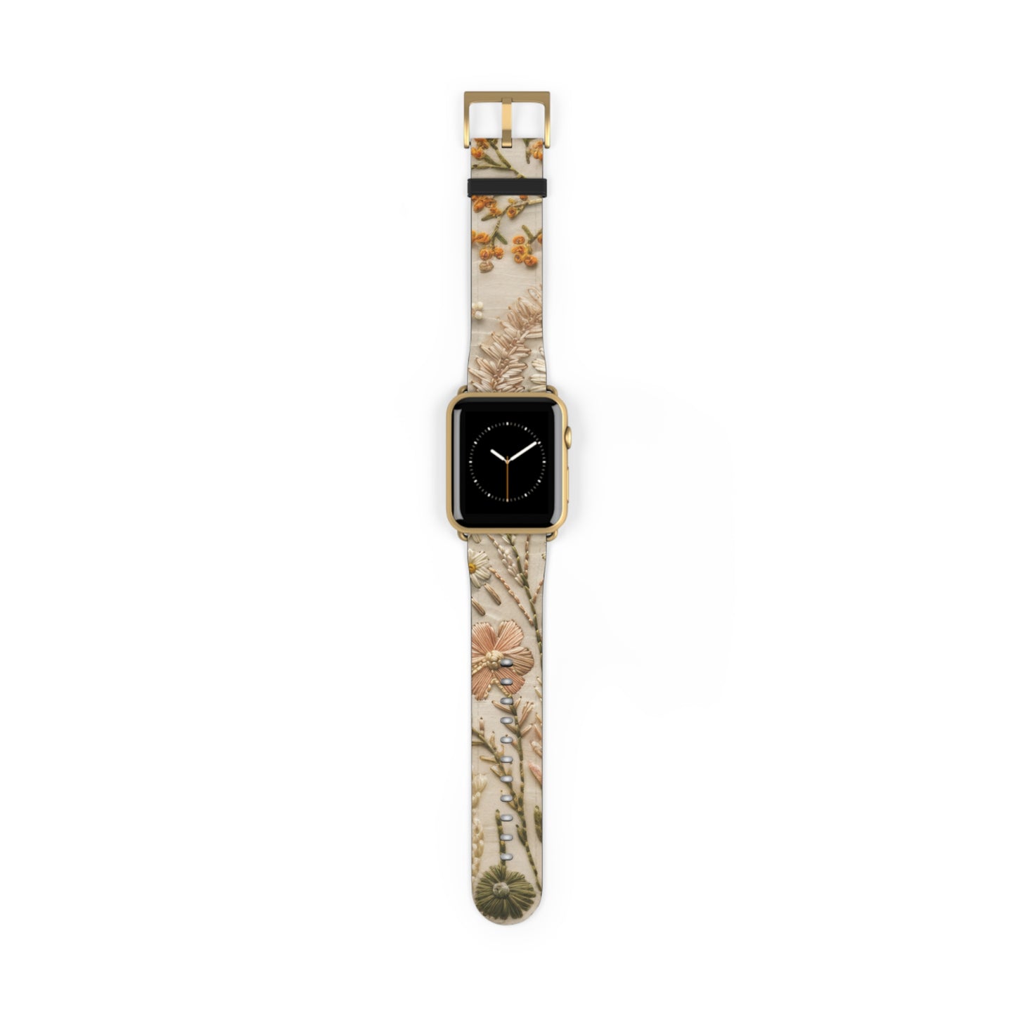 Apple Watch-Armband mit natürlicher botanischer Illustration, elegantes beiges Blumendesign, neutral getöntes Smartwatch-Armband. Apple Watch-Armbänder für die Serie 4, 5, 6, 7, 8, 9, ULTRA SE, 38/40/41 mm und 42/44/45 mm, veganes Kunstlederarmband