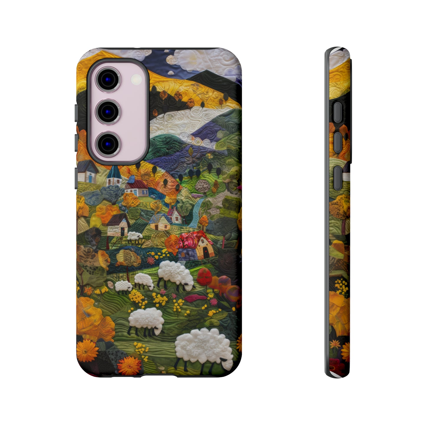 Quaint Countryside Quilt iPhone Case, Artistic Pastoral Landscape, Sturdy Protective Cover, Tough Phone Cases