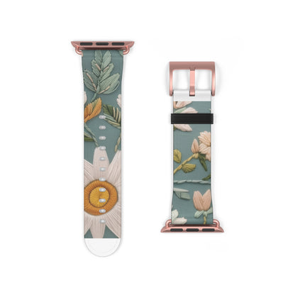 Serene Floral Tapestry Apple Watch Band, Soft Pastel Botanicals on Duck Egg Blue, Stylish Smartwatch Accessory. Apple Watch Band Apple Watch Straps For Series 4 5 6 7 8 9 ULTRA SE 38/40/41mm & 42/44/45mm Vegan Faux Leather Band