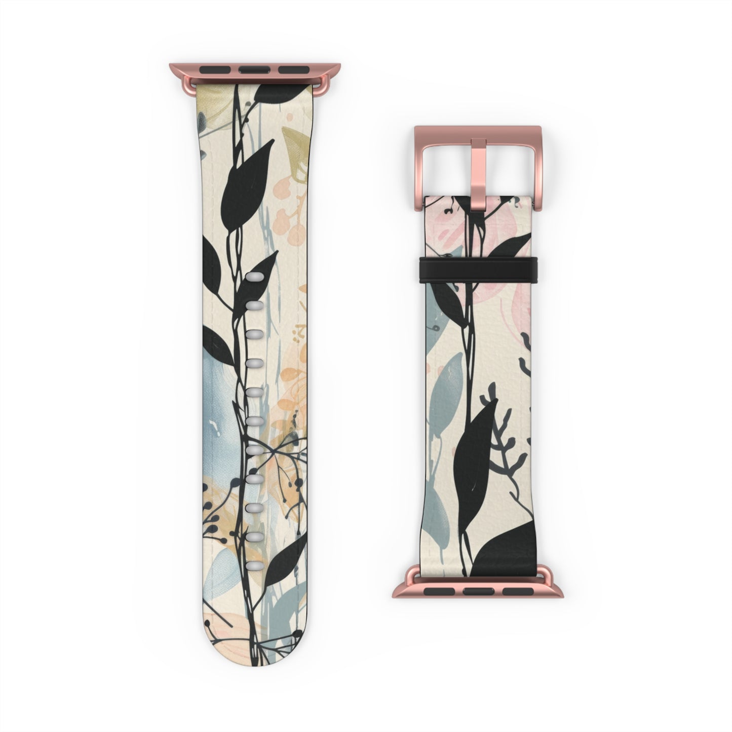 Contemporary Floral Apple Watch Band, Chic Pastel Tones with Black Accents, Stylish Silicone Strap for Everyday Elegance. Apple Watch Band Apple Watch Straps For Series 4 5 6 7 8 9 ULTRA SE 38/40/41mm & 42/44/45mm Vegan Faux Leather Band