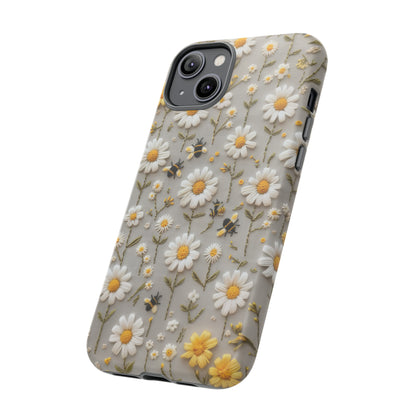 Spring Daisy Phone Case, Bees & Flowers Design, Nature-Inspired Protective Phone Cover, Tough Phone Cases