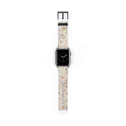 Classic Neutral Floral Apple Watch Band, Elegant Botanical Print Strap, Timeless Accessory, Sophisticated Tech Wear. Apple Watch Straps For Series 4 5 6 7 8 9 ULTRA SE 38/40/41mm & 42/44/45mm Vegan Faux Leather Band