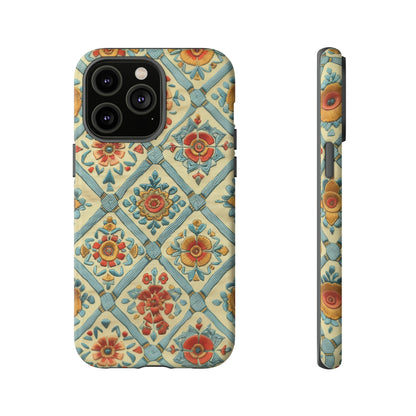 Vintage gesteppte florale iPhone-Hülle, Telefonhülle mit besticktem Design, handwerklich inspirierte Schutzausrüstung, robuste Hüllen