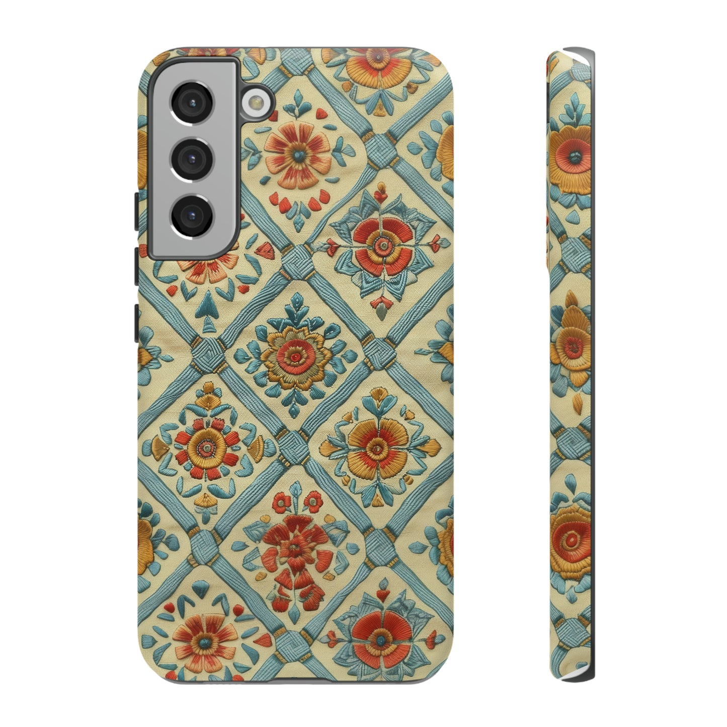 Vintage gesteppte florale iPhone-Hülle, Telefonhülle mit besticktem Design, handwerklich inspirierte Schutzausrüstung, robuste Hüllen