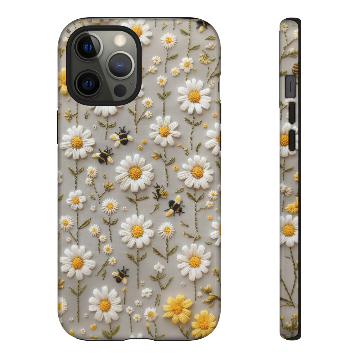 Spring Daisy Phone Case, Bees & Flowers Design, Nature-Inspired Protective Phone Cover, Tough Phone Cases