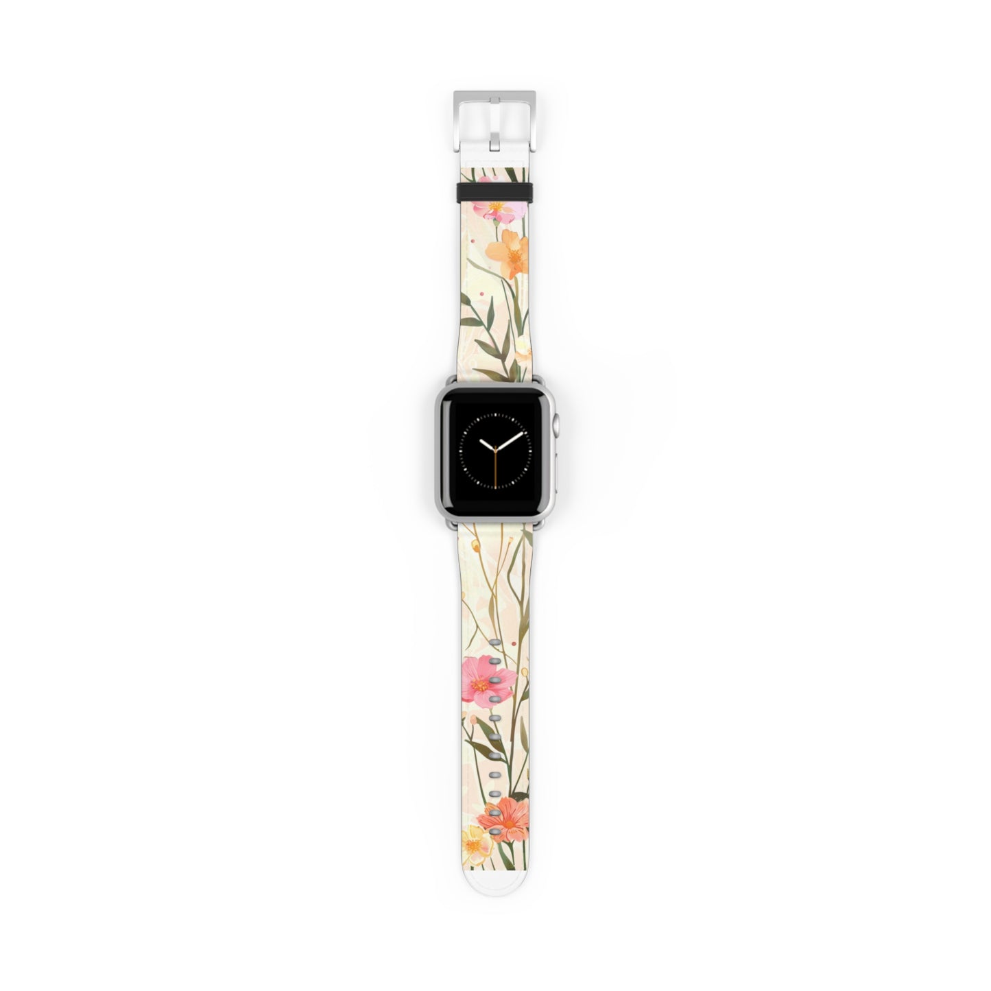 Pastel Floral Apple Watch Band, Spring Blossom Soft Silicone Strap, Peach & Pink Flowers for Elegant Daily Wear. Apple Watch Band Apple Watch Straps For Series 4 5 6 7 8 9 ULTRA SE 38/40/41mm & 42/44/45mm Vegan Faux Leather Band