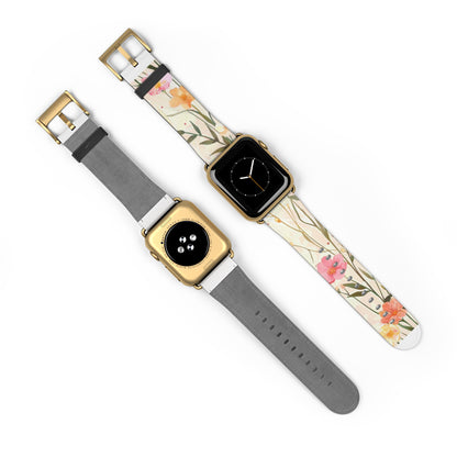 Pastel Floral Apple Watch Band, Spring Blossom Soft Silicone Strap, Peach & Pink Flowers for Elegant Daily Wear. Apple Watch Band Apple Watch Straps For Series 4 5 6 7 8 9 ULTRA SE 38/40/41mm & 42/44/45mm Vegan Faux Leather Band