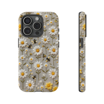 Spring Daisy Phone Case, Bees & Flowers Design, Nature-Inspired Protective Phone Cover, Tough Phone Cases