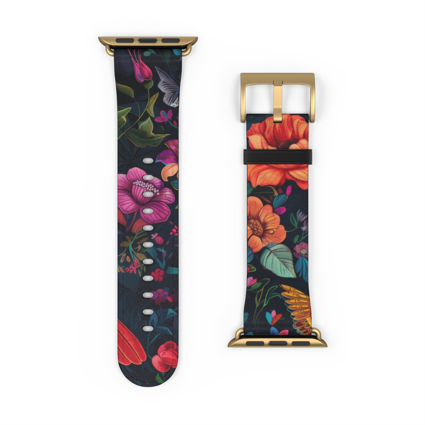 Midnight Blossoms Apple Watch Band, Vibrant Night Garden Floral Print, Stylish and Bold Smartwatch Accessory. Apple Watch Band Apple Watch Straps For Series 4 5 6 7 8 9 ULTRA SE 38/40/41mm & 42/44/45mm Vegan Faux Leather Band