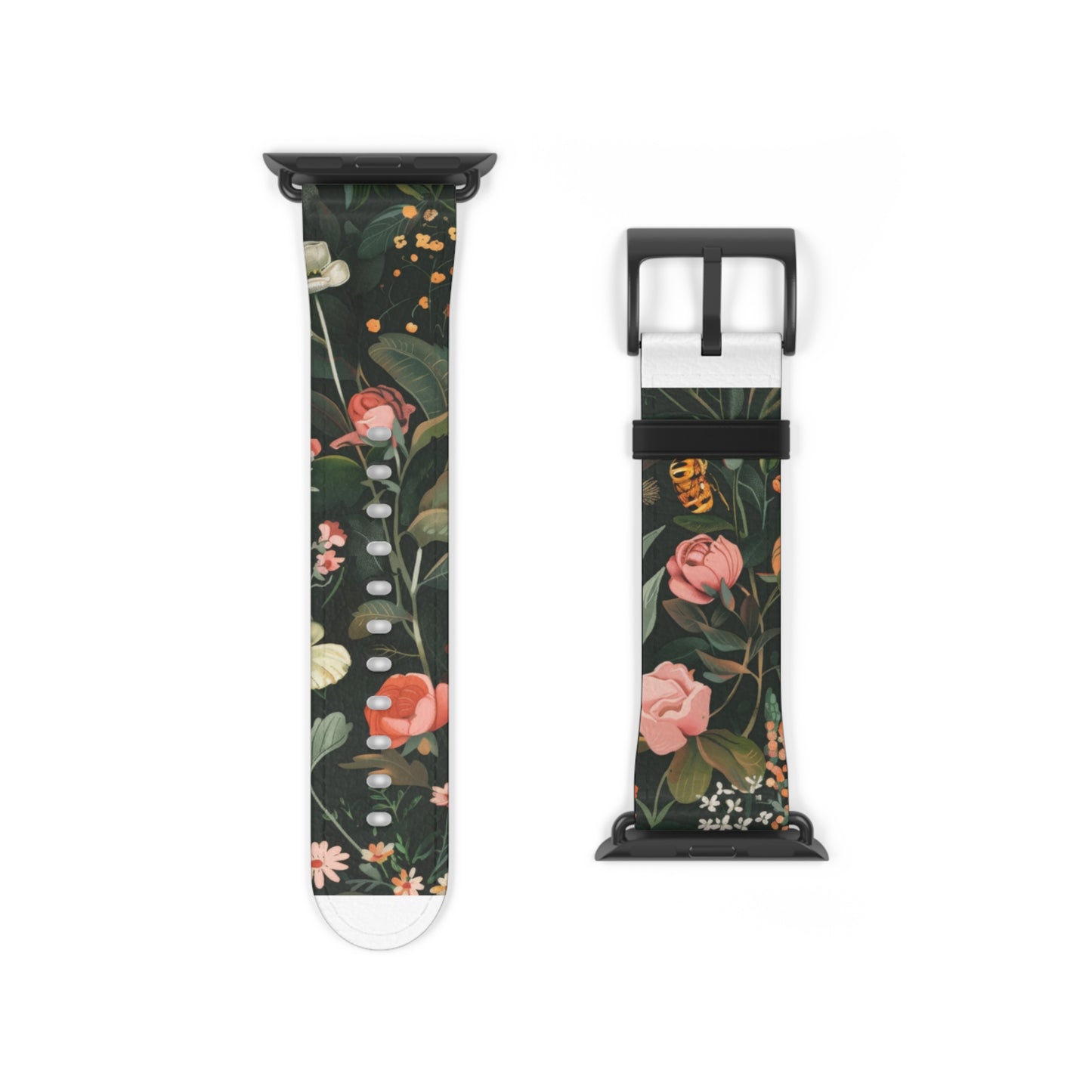 Midnight Garden Blooms Apple Watch Band, Dark Floral Elegance Smartwatch Strap, Nature-Inspired Rose Pattern Accessory. Apple Watch Band Apple Watch Straps For Series 4 5 6 7 8 9 ULTRA SE 38/40/41mm & 42/44/45mm Vegan Faux Leather Band