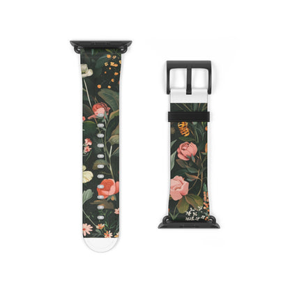 Midnight Garden Blooms Apple Watch Band, Dark Floral Elegance Smartwatch Strap, Nature-Inspired Rose Pattern Accessory. Apple Watch Band Apple Watch Straps For Series 4 5 6 7 8 9 ULTRA SE 38/40/41mm & 42/44/45mm Vegan Faux Leather Band