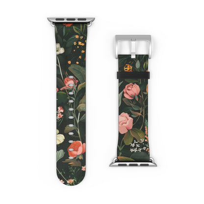 Midnight Garden Blooms Apple Watch Band, Dark Floral Elegance Smartwatch Strap, Nature-Inspired Rose Pattern Accessory. Apple Watch Band Apple Watch Straps For Series 4 5 6 7 8 9 ULTRA SE 38/40/41mm & 42/44/45mm Vegan Faux Leather Band