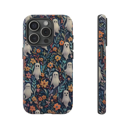 Whimsical Ghosts Floral iPhone Case, Unique Spooky Design, Charming Protective Cover, Tough Cases