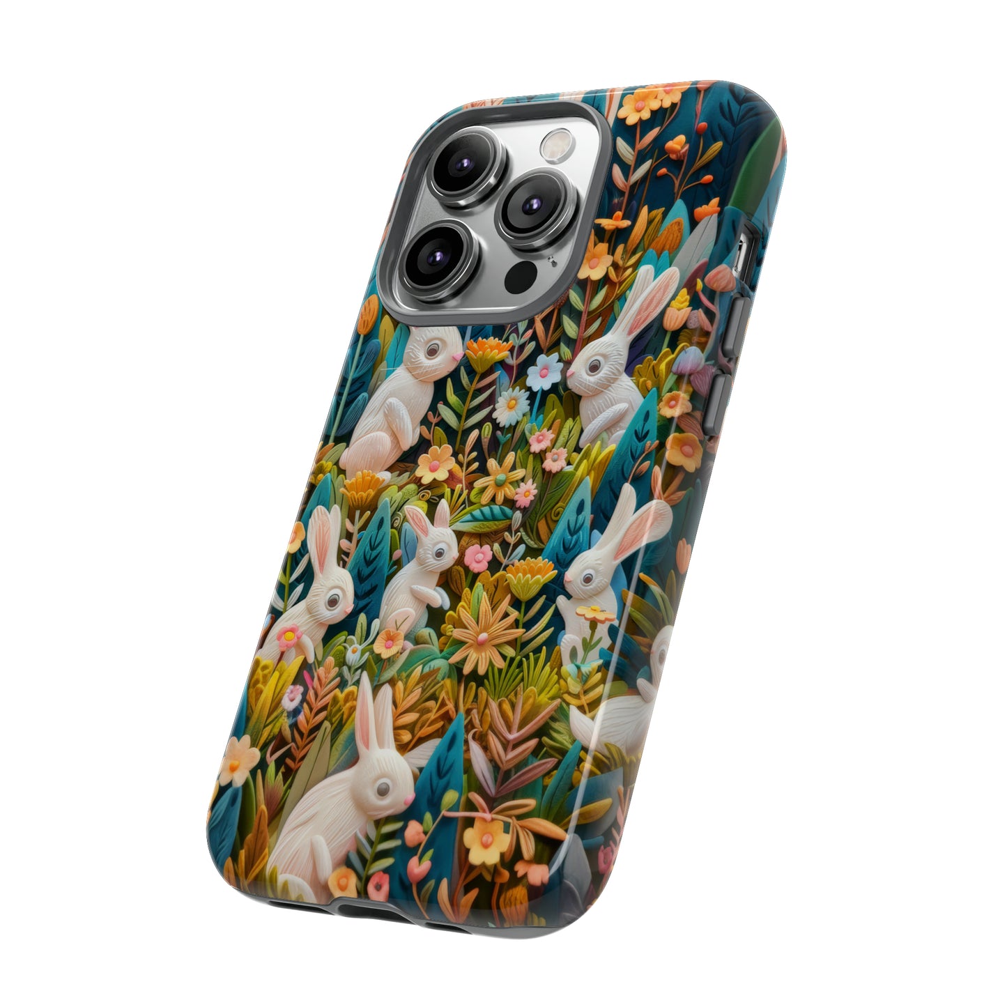 Mystical Garden Bunnies iPhone Case, Enchanted Floral Wonderland, Durable Protective Cover, Tough Phone Cases