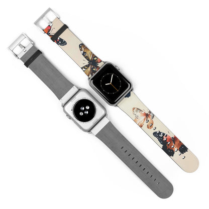 Graceful Butterfly Dance Apple Watch Band, Serene Insect Wing Pattern Strap, Delicate Nature-Inspired Wristband Accessory. Apple Watch Band Apple Watch Straps For Series 4 5 6 7 8 9 ULTRA SE 38/40/41mm & 42/44/45mm Vegan Faux Leather Band