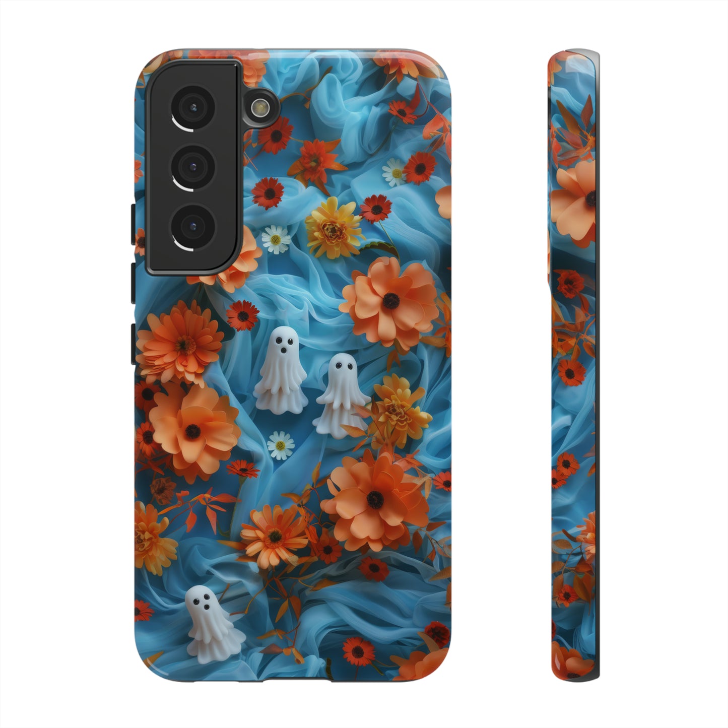 Gruselige florale Halloween Handyhülle, Herbstliche Geister und Blumen Design Hülle für Smartphones, Robuste Handyhüllen