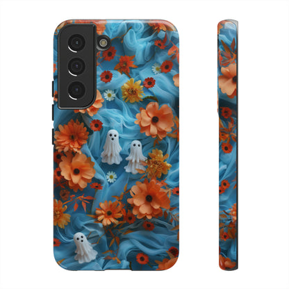 Gruselige florale Halloween Handyhülle, Herbstliche Geister und Blumen Design Hülle für Smartphones, Robuste Handyhüllen