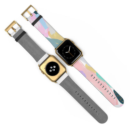 Pastellfarbenes abstraktes Kunst-Apple-Watch-Armband | Sanft gefärbtes, malerisches Armband. Apple Watch-Armband Apple Watch-Armbänder für Serie 4 5 6 7 8 9 ULTRA SE 38/40/41 mm und 42/44/45 mm veganes Kunstlederband