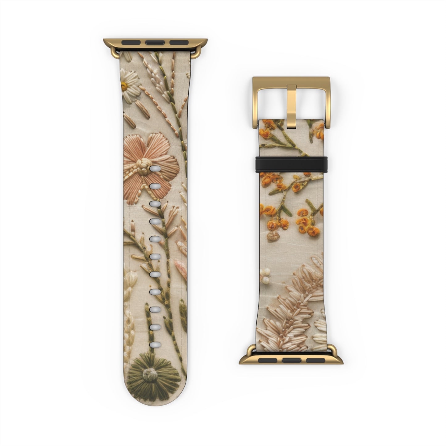 Apple Watch-Armband mit natürlicher botanischer Illustration, elegantes beiges Blumendesign, neutral getöntes Smartwatch-Armband. Apple Watch-Armbänder für die Serie 4, 5, 6, 7, 8, 9, ULTRA SE, 38/40/41 mm und 42/44/45 mm, veganes Kunstlederarmband