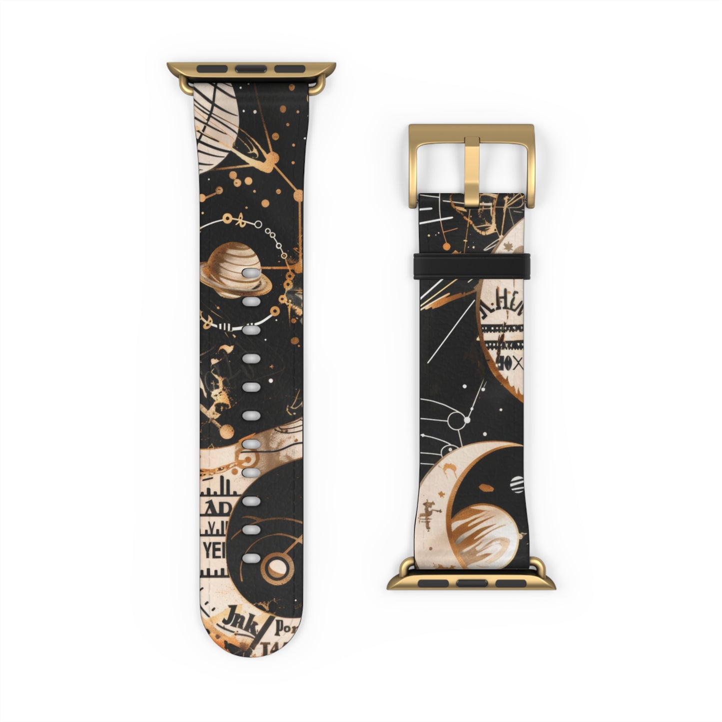 Astronomical Symbols Apple Watch Band, Stylish Galaxy Print, Elegant Black & Tan Silicone Strap for Astrology Lovers. Apple Watch Band Apple Watch Straps For Series 4 5 6 7 8 9 ULTRA SE 38/40/41mm & 42/44/45mm Vegan Faux Leather Band