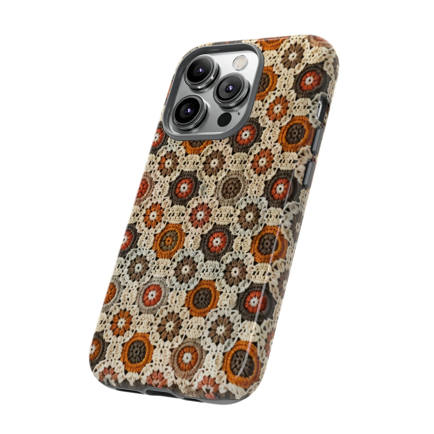 Custodia per iPhone retrò in pizzo all'uncinetto, estetica dal design artigianale, custodia protettiva in stile vintage, custodie per telefono resistenti