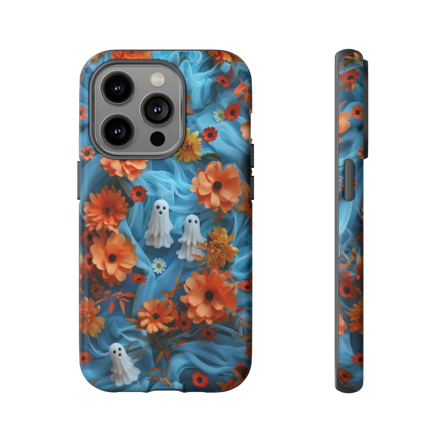 Gruselige florale Halloween Handyhülle, Herbstliche Geister und Blumen Design Hülle für Smartphones, Robuste Handyhüllen