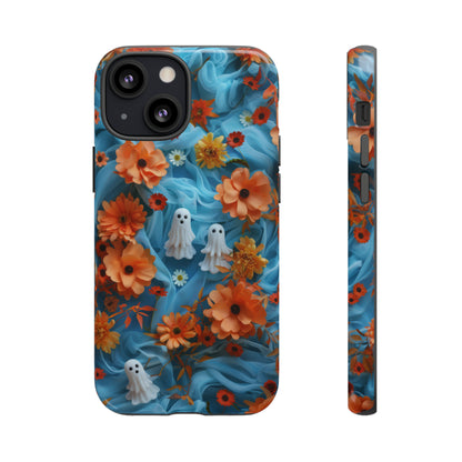 Gruselige florale Halloween Handyhülle, Herbstliche Geister und Blumen Design Hülle für Smartphones, Robuste Handyhüllen