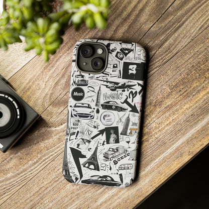 Iconica custodia per telefono con collage musicale in bianco e nero, cover dal design grafico moderno per audiofili, custodie per telefoni resistenti